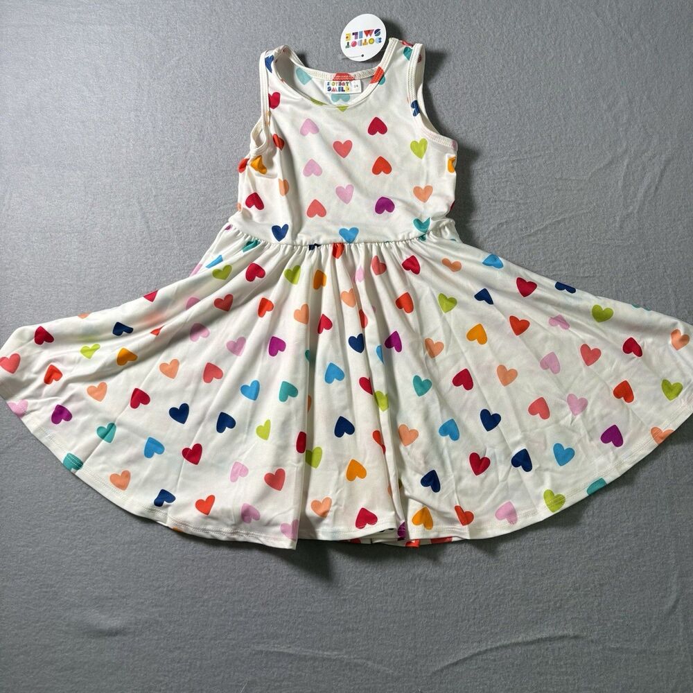 NWT Dot Dot Smile Girls Rainbow Heart Twirl Dress Size 3/4 White Sleeveless